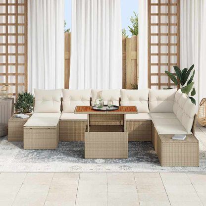 Set Divano da Giardino 9 pcs Beige Poly Rattan