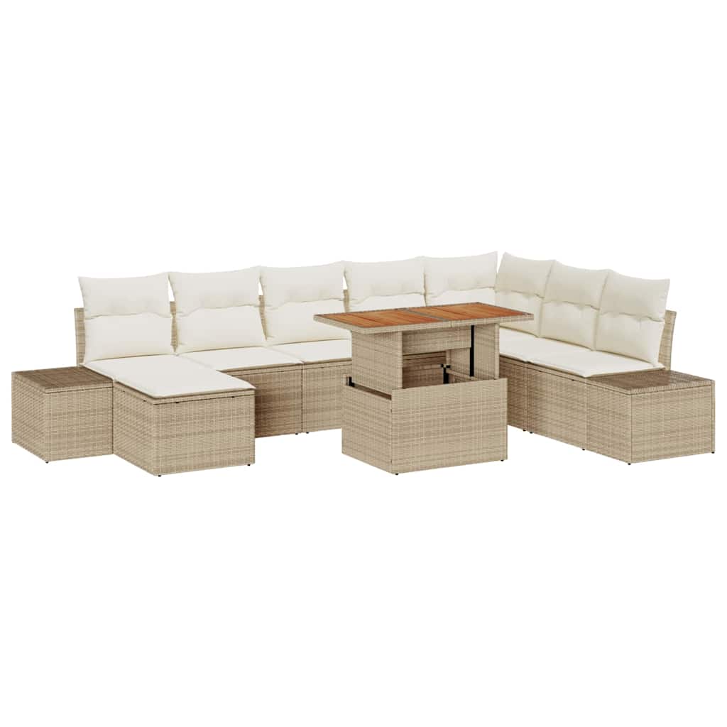 Set Divano da Giardino 9 pcs Beige Poly Rattan