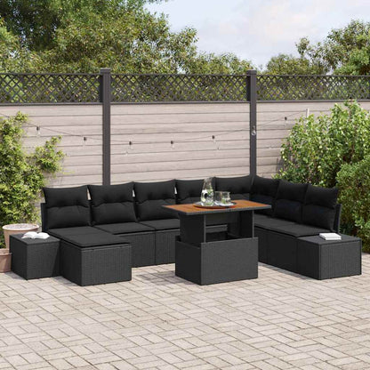 Set Divano da Giardino con archiviazione 9 pcs Nero Poly Rattan