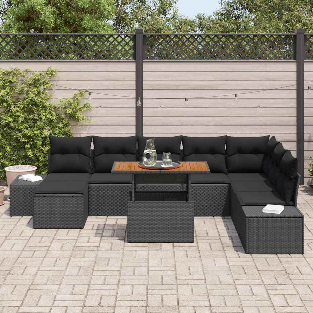 Set Divano da Giardino con archiviazione 9 pcs Nero Poly Rattan | homemem39