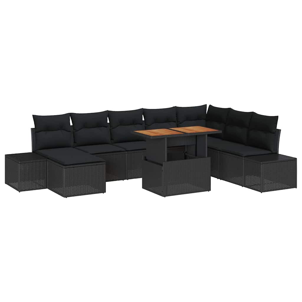 Set Divano da Giardino con archiviazione 9 pcs Nero Poly Rattan | homemem39