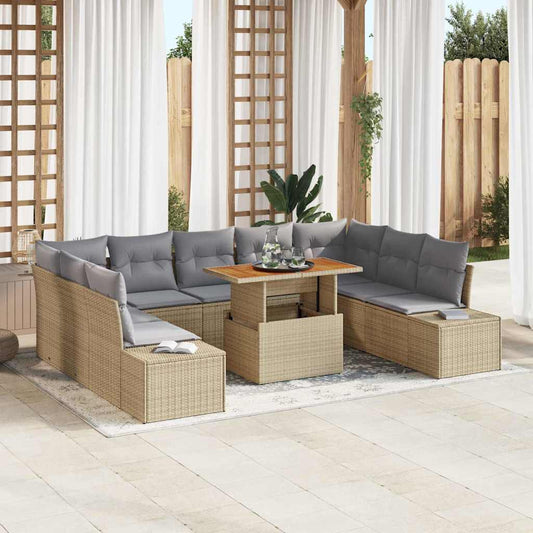 Set Divano da Giardino 10 pcs Beige Poly Rattan - homemem39