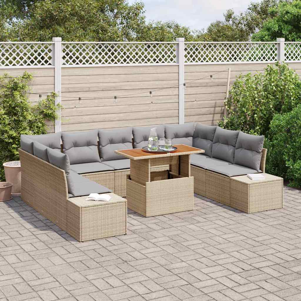 Set Divano da Giardino 10 pcs Beige Poly Rattan - homemem39
