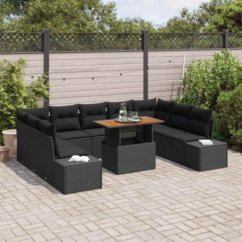 Set Divano da Giardino 10 pcs Nero Poly Rattan - homemem39