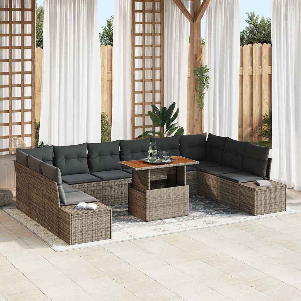 Set Divano da Giardino 11 pcs Grigio Poly Rattan - homemem39