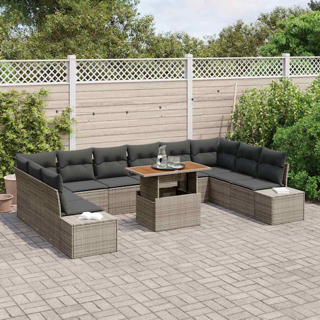 Set Divano da Giardino 11 pcs Grigio Poly Rattan - homemem39