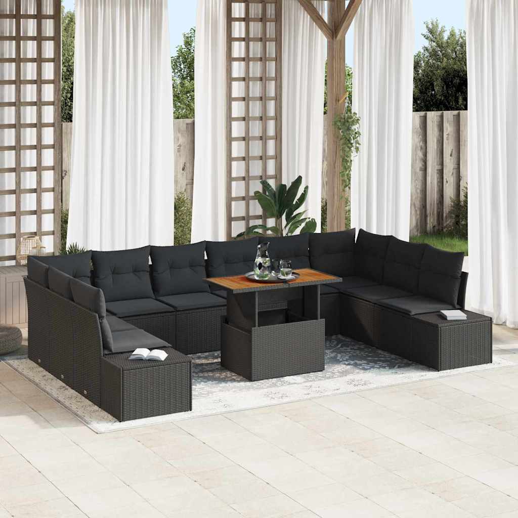 Set Divano da Giardino 11 pcs Nero Poly Rattan - homemem39