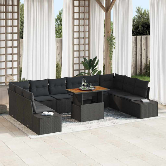 Set Divano da Giardino 11 pcs Nero Poly Rattan - homemem39