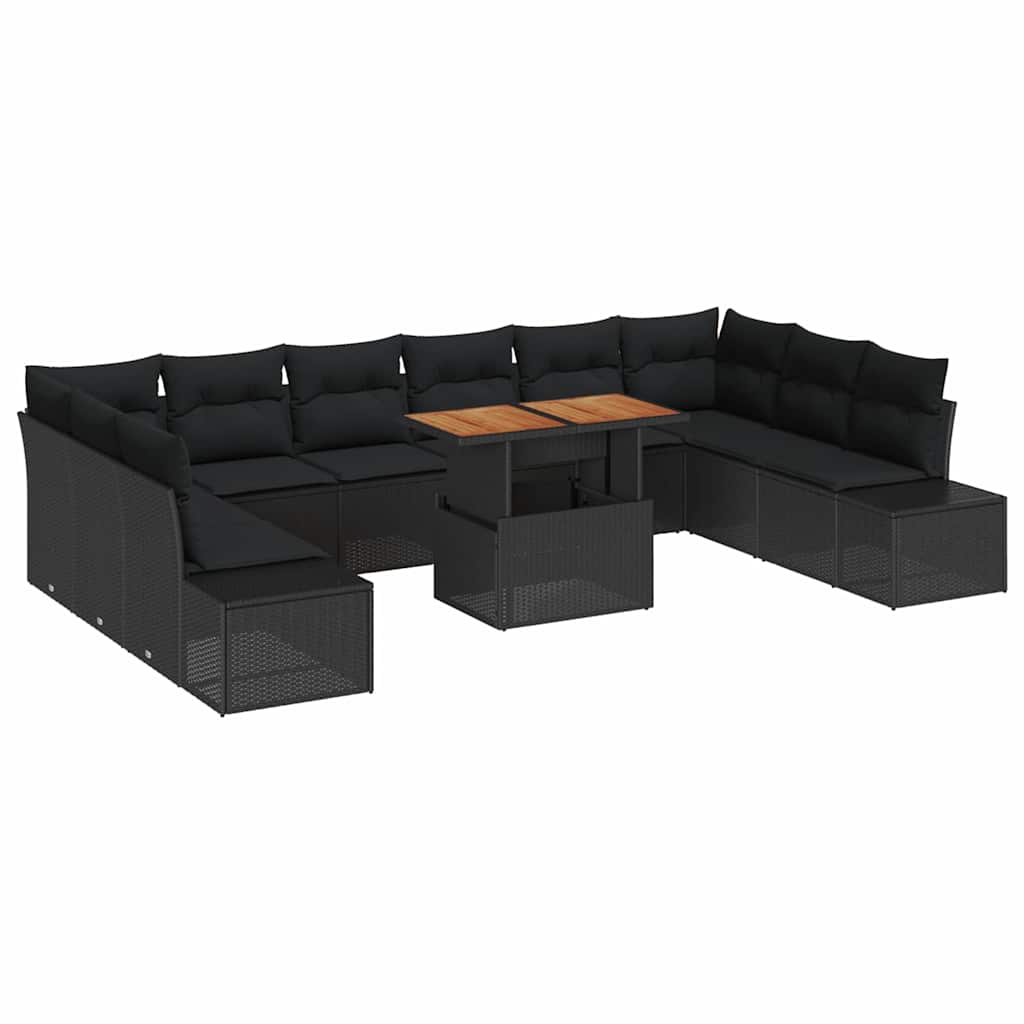 Set Divano da Giardino 11 pcs Nero Poly Rattan - homemem39