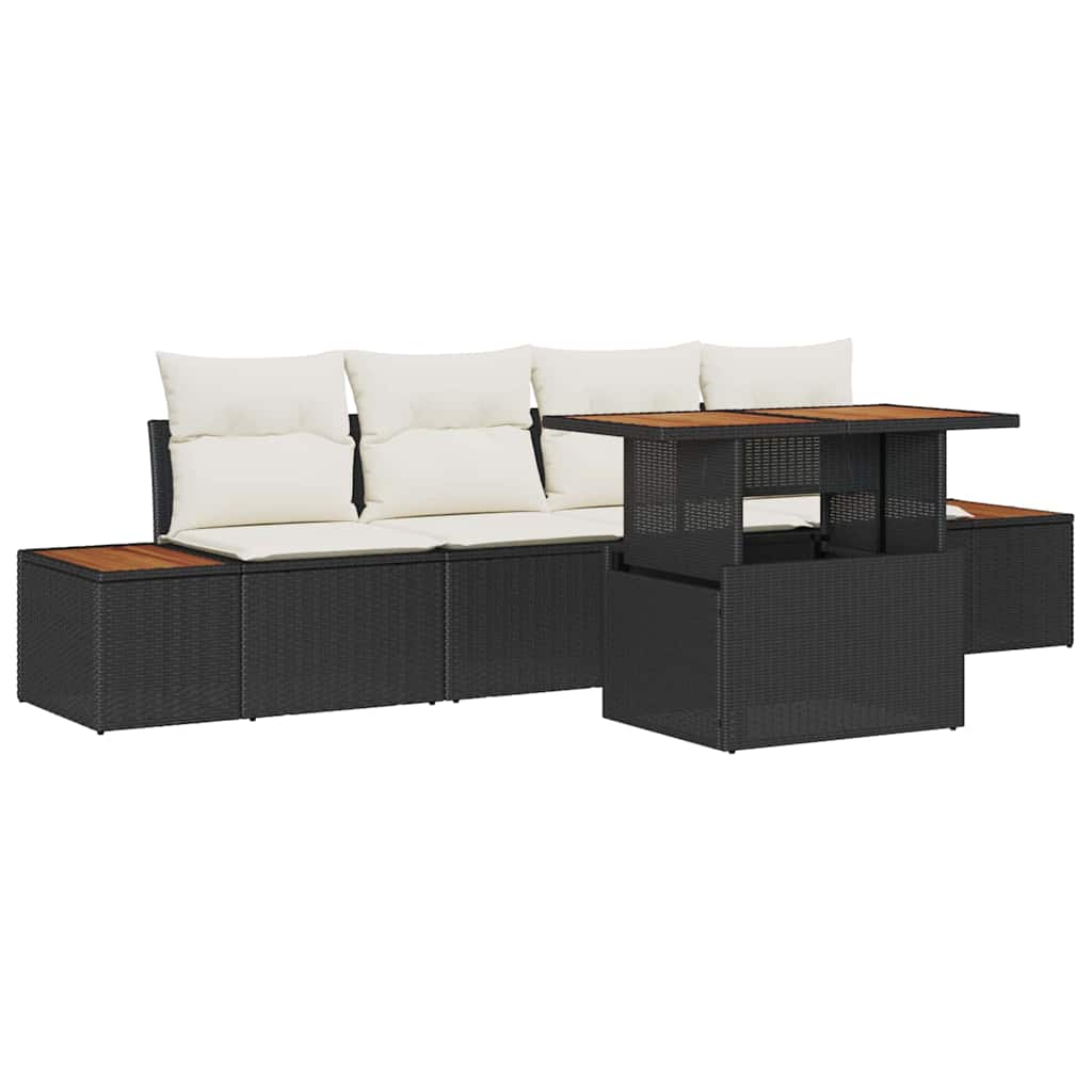 Set Divano da Giardino con archiviazione 5 pcs Nero Poly Rattan | homemem39
