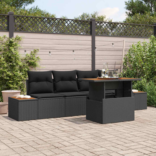 Set Divano da Giardino con archiviazione 5 pcs Nero Poly Rattan | homemem39