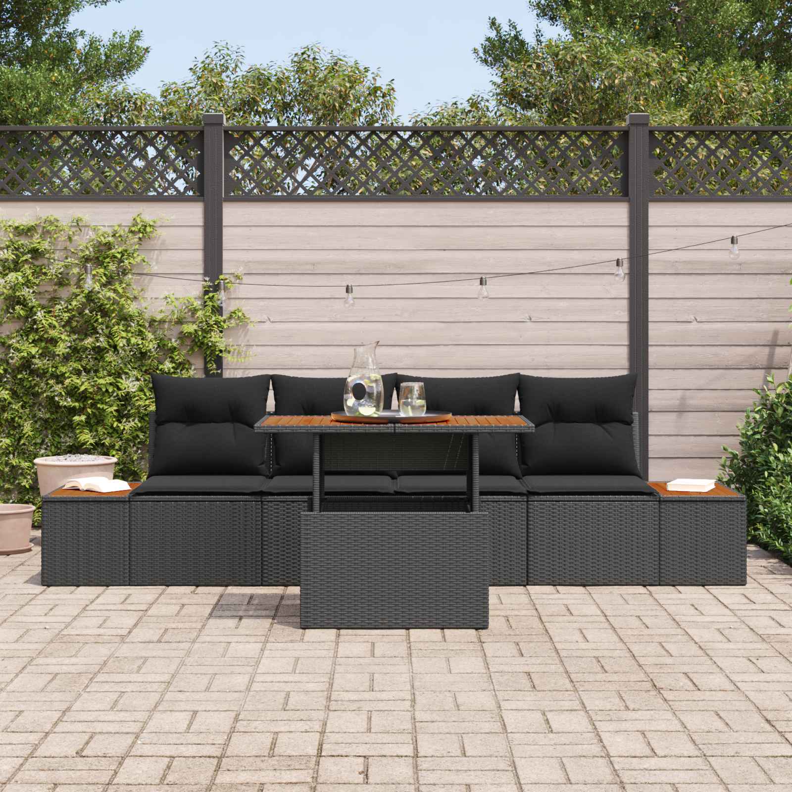 Set Divano da Giardino con archiviazione 5 pcs Nero Poly Rattan | homemem39