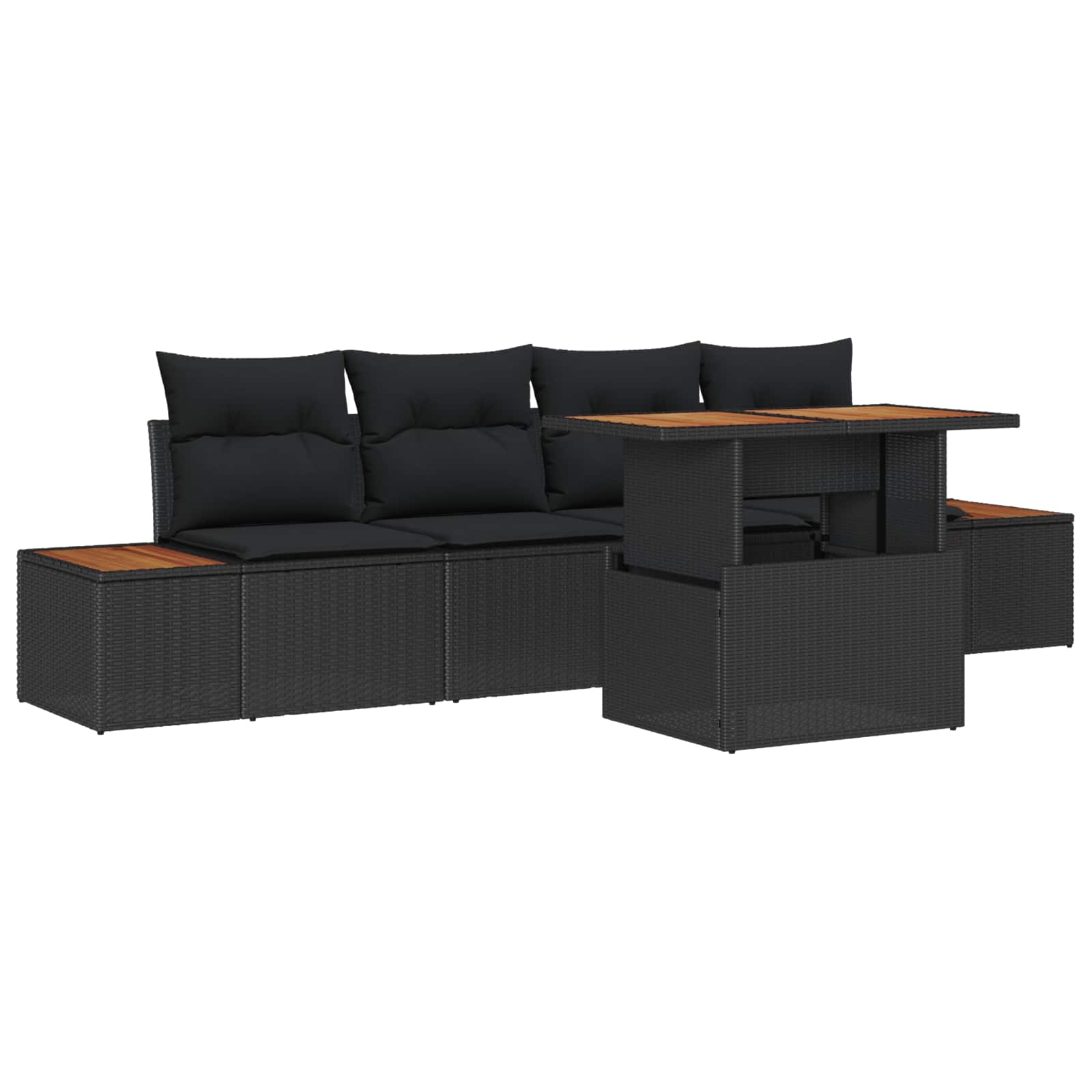 Set Divano da Giardino con archiviazione 5 pcs Nero Poly Rattan | homemem39