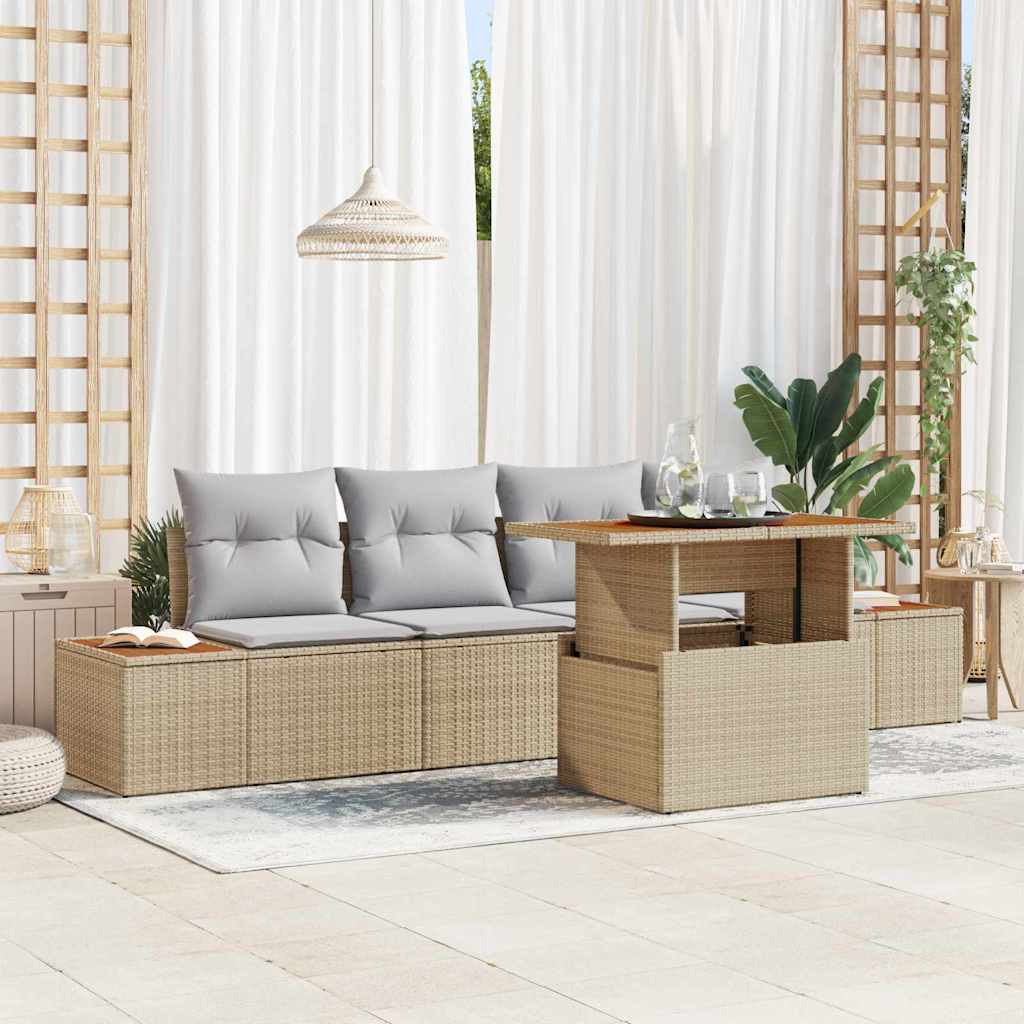 Set Divano da Giardino 5 pcs Beige Poly Rattan - homemem39