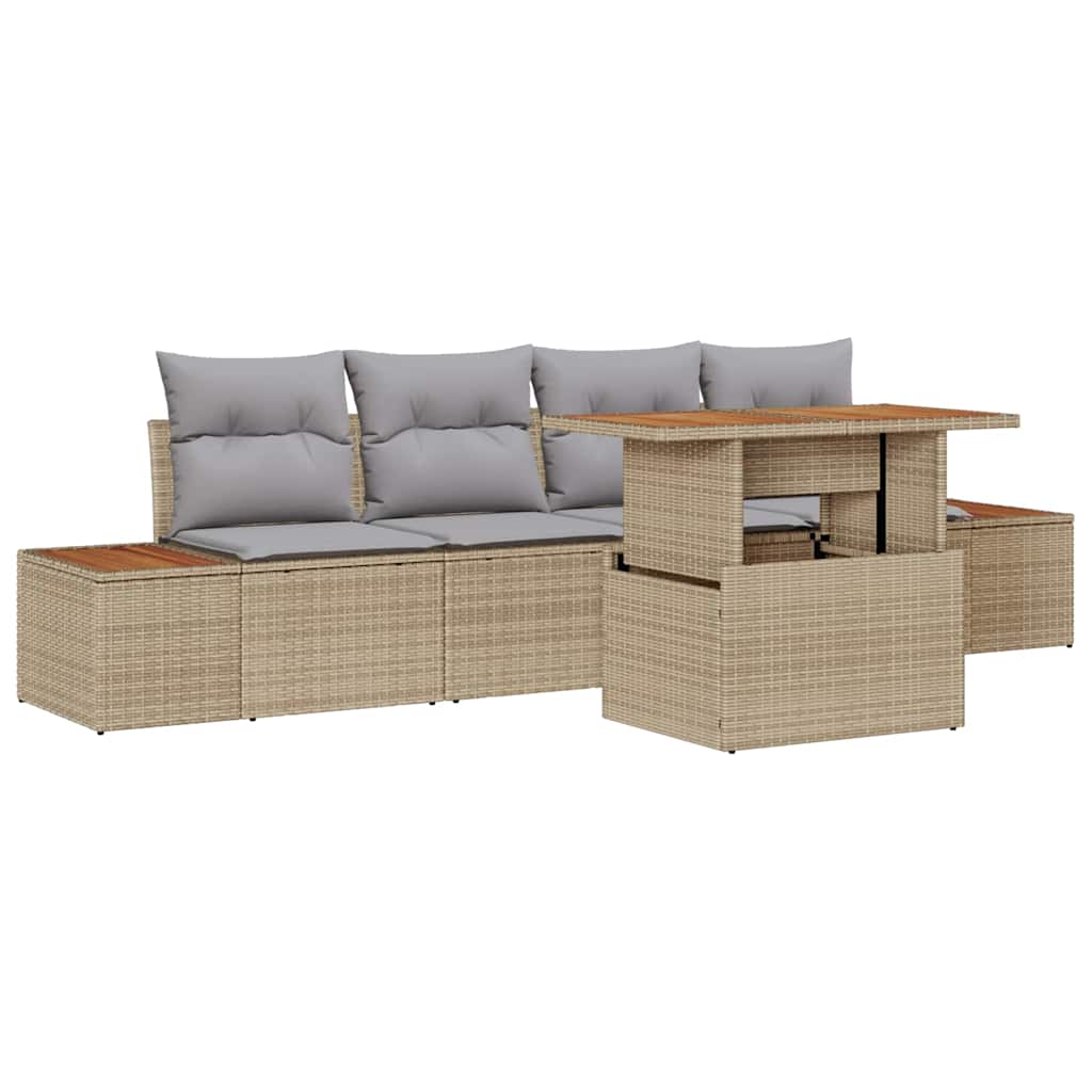 Set Divano da Giardino 5 pcs Beige Poly Rattan - homemem39
