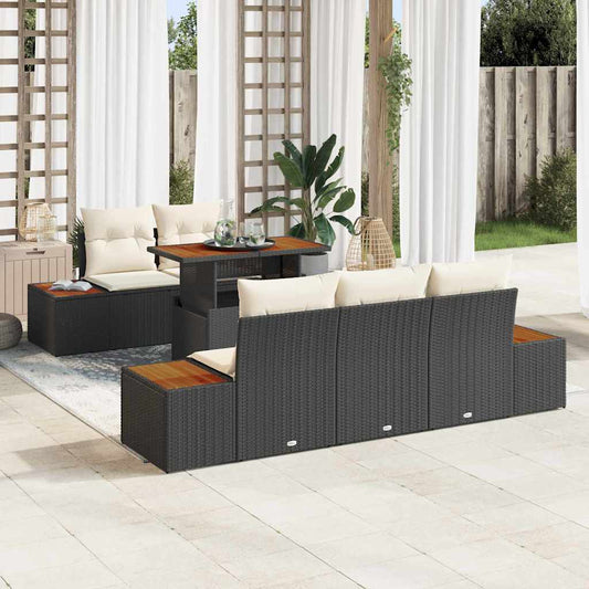 Set Divano da Giardino con archiviazione 6 pcs Nero Poly Rattan - homemem39