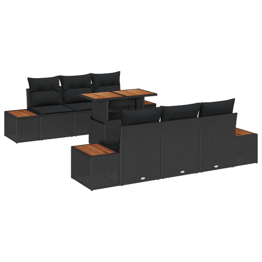 Set Divano da Giardino con archiviazione 7 pcs Nero Poly Rattan