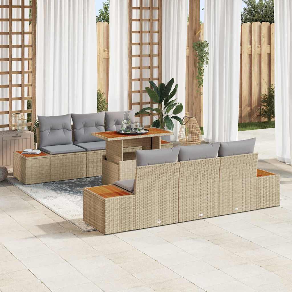 Set Divano da Giardino 7 pcs Beige Poly Rattan - homemem39