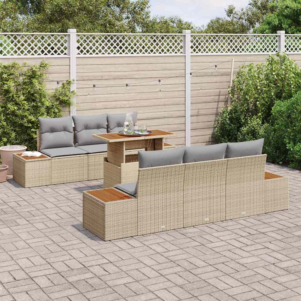 Set Divano da Giardino 7 pcs Beige Poly Rattan - homemem39