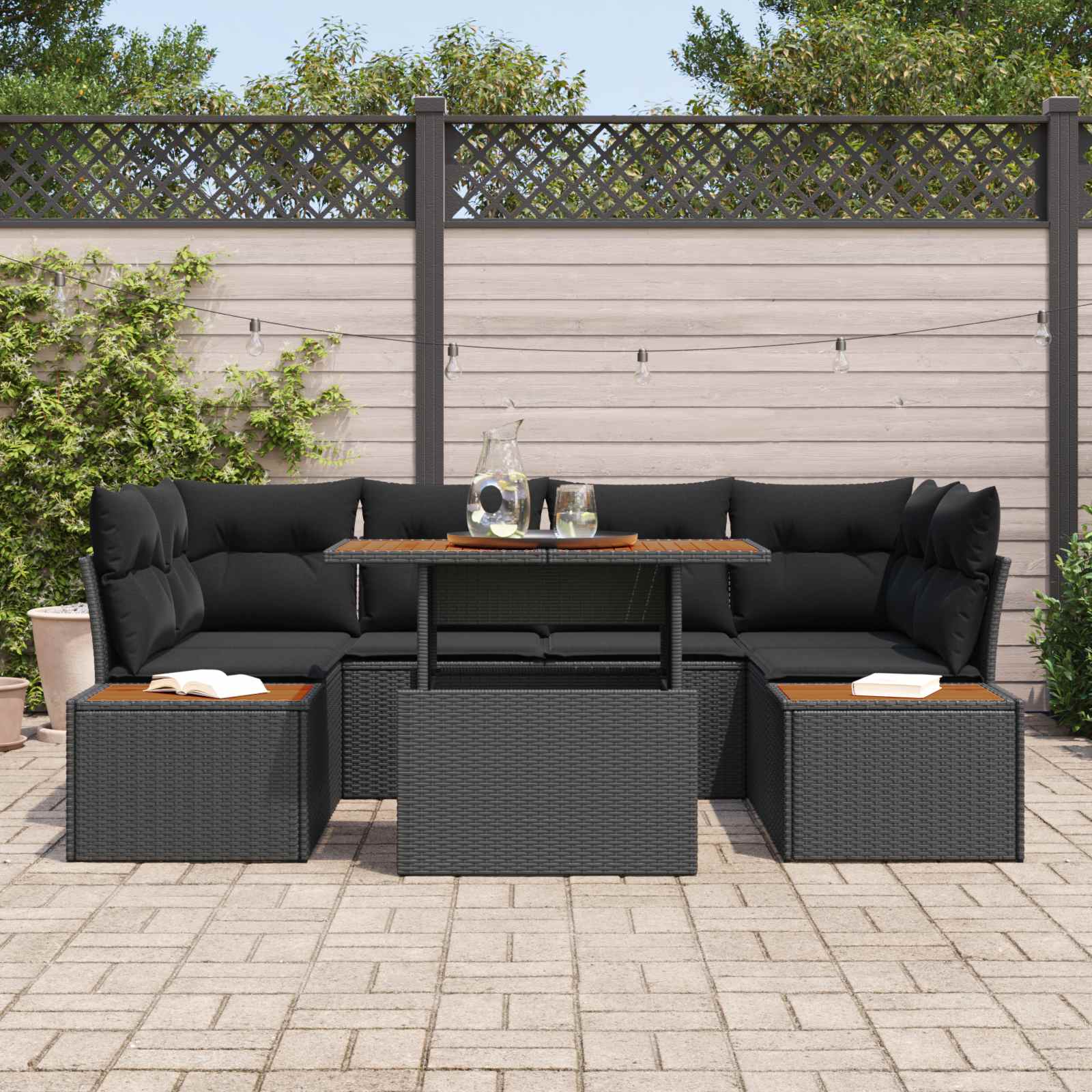 Set Divano da Giardino con archiviazione 7 pcs Nero Poly Rattan | homemem39