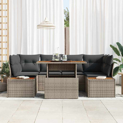 Set Divano da Giardino 7 pcs Grigio Poly Rattan