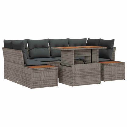 Set Divano da Giardino 7 pcs Grigio Poly Rattan