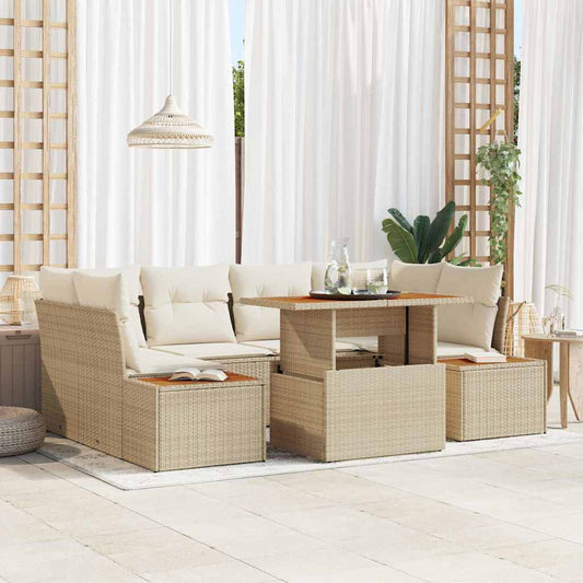 Set Divano da Giardino 7 pcs Beige Poly Rattan - homemem39