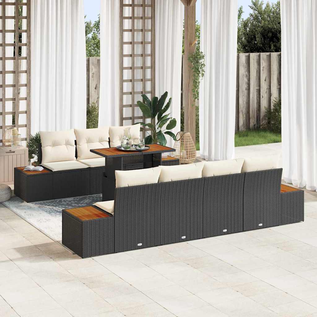 Set Divano da Giardino con archiviazione 8 pcs Nero Poly Rattan - homemem39
