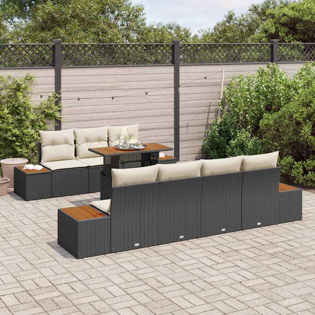 Set Divano da Giardino con archiviazione 8 pcs Nero Poly Rattan - homemem39