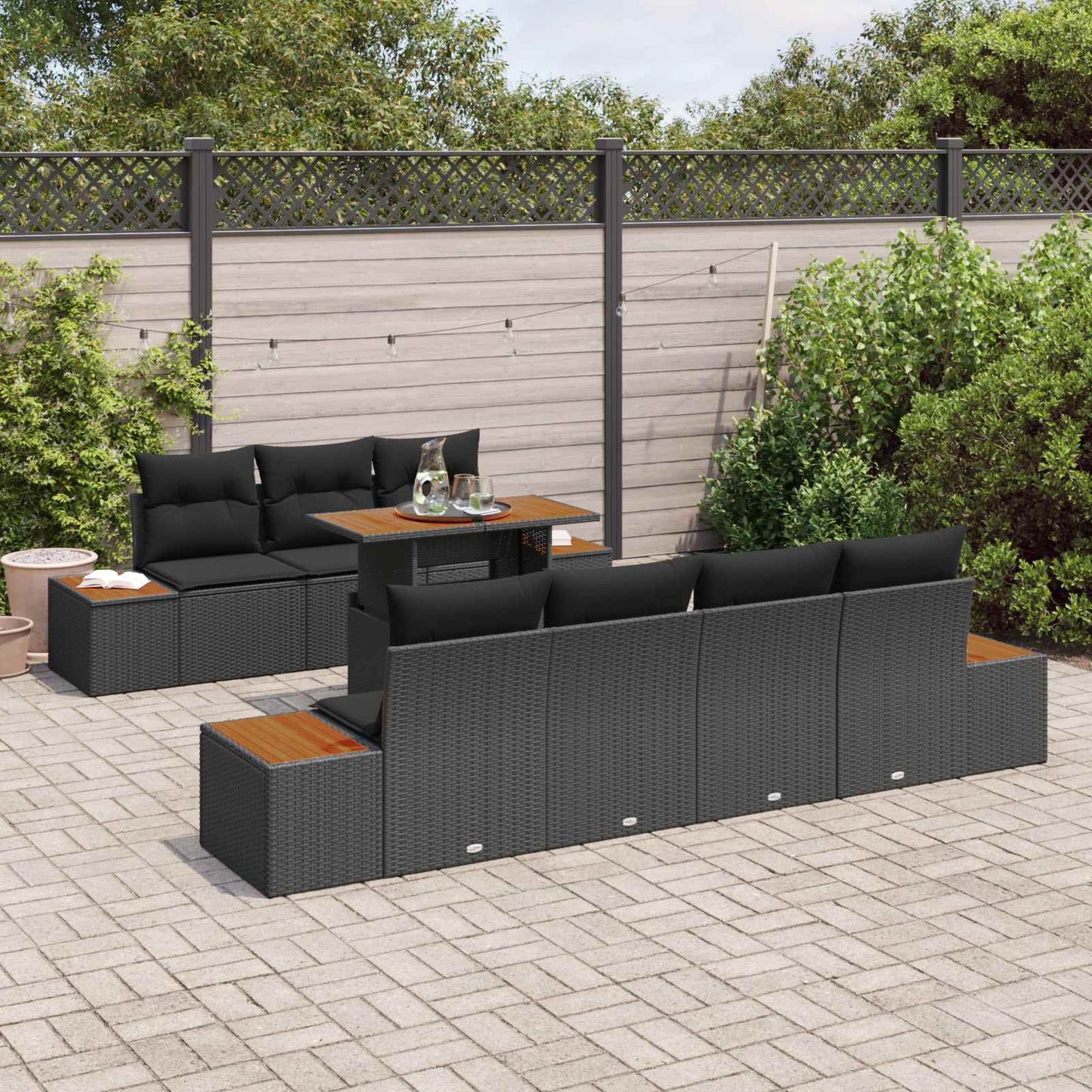 Set Divano da Giardino con archiviazione 8 pcs Nero Poly Rattan | homemem39