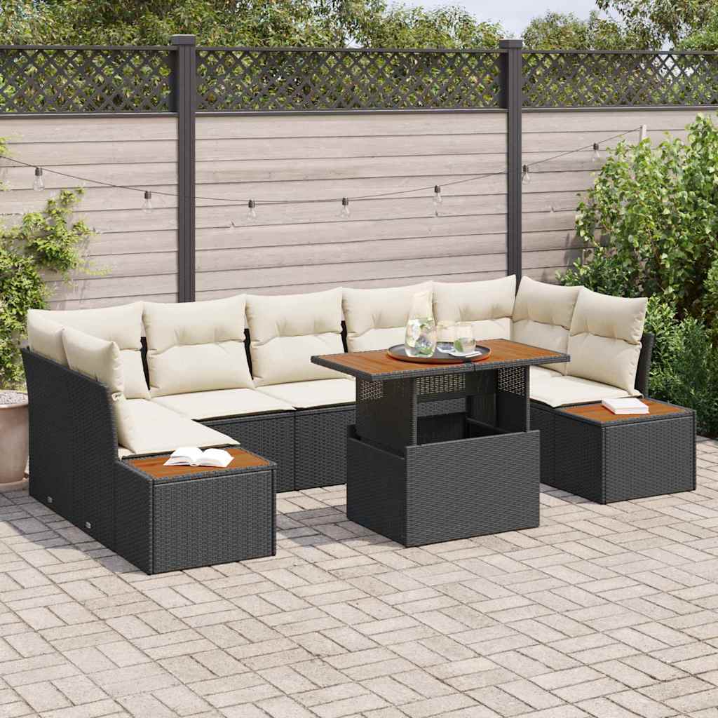 Set Divano da Giardino con archiviazione 8 pcs Nero Poly Rattan - homemem39