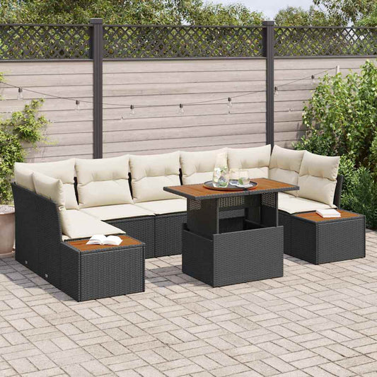 Set Divano da Giardino con archiviazione 8 pcs Nero Poly Rattan - homemem39
