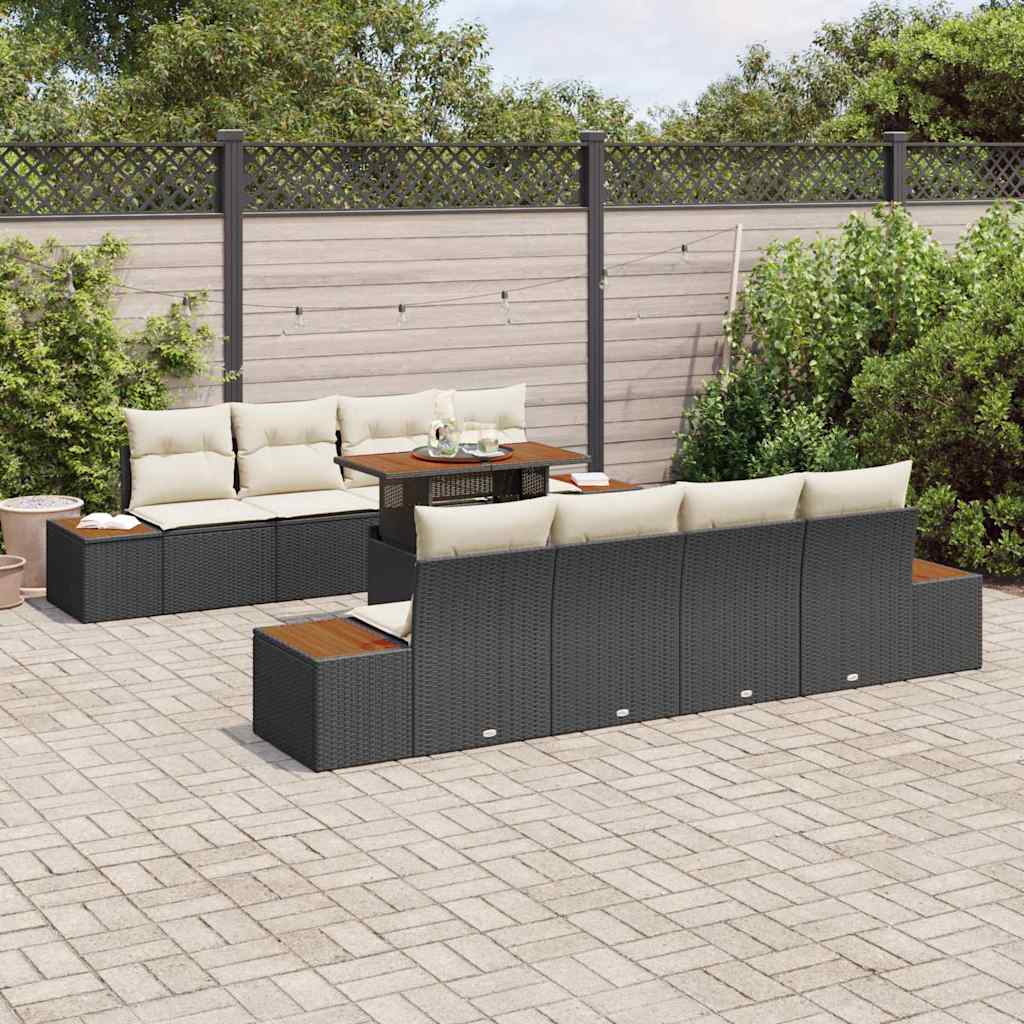 Set Divano da Giardino con archiviazione 9 pcs Nero Poly Rattan - homemem39