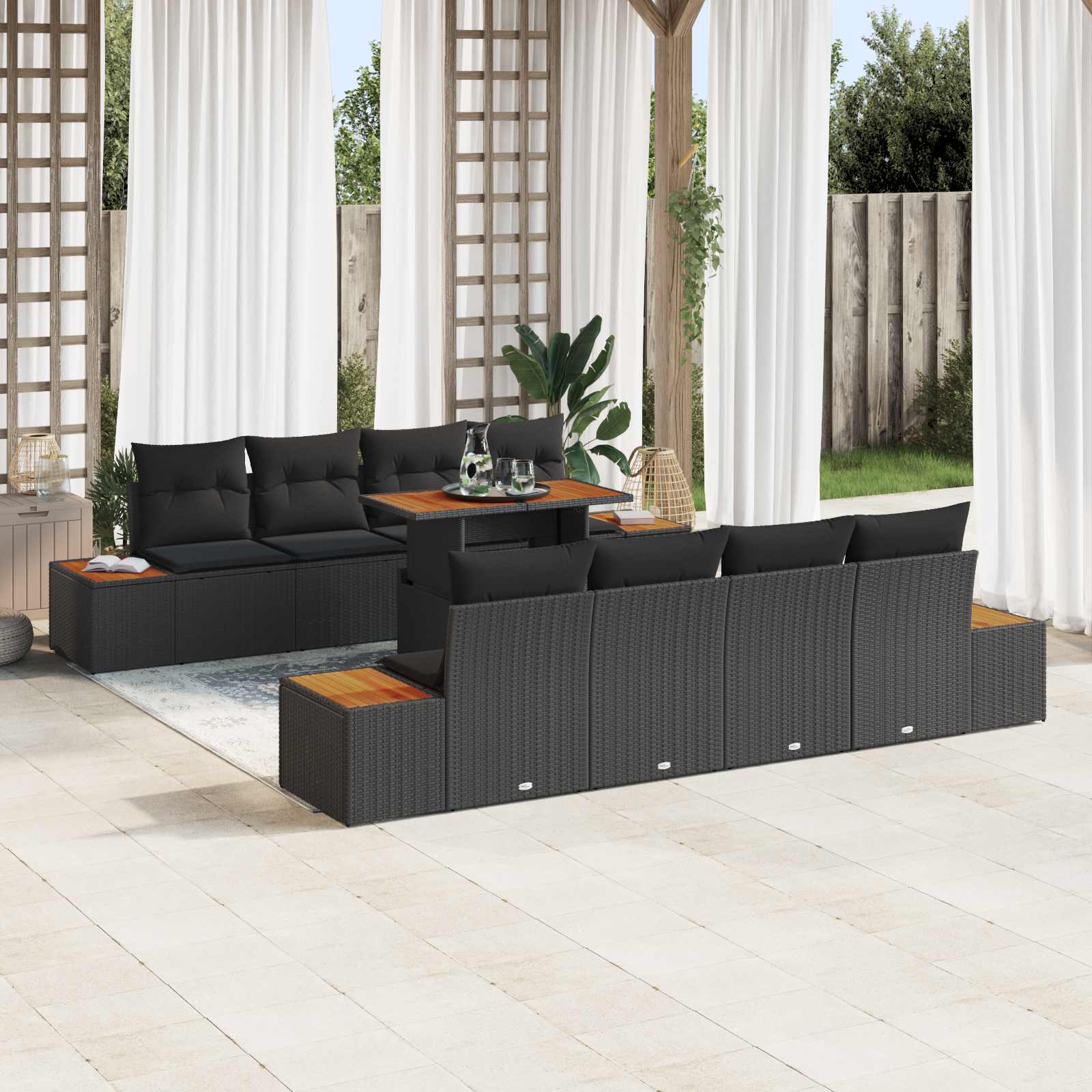 Set Divano da Giardino con archiviazione 9 pcs Nero Poly Rattan | homemem39