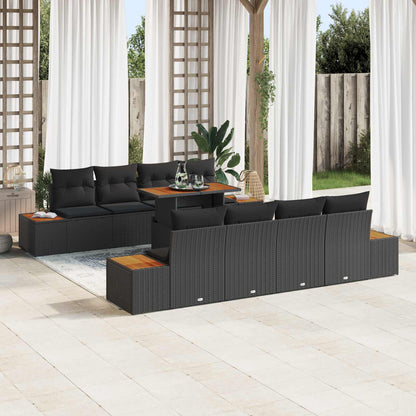 Set Divano da Giardino con archiviazione 9 pcs Nero Poly Rattan | homemem39