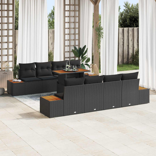 Set Divano da Giardino con archiviazione 9 pcs Nero Poly Rattan | homemem39