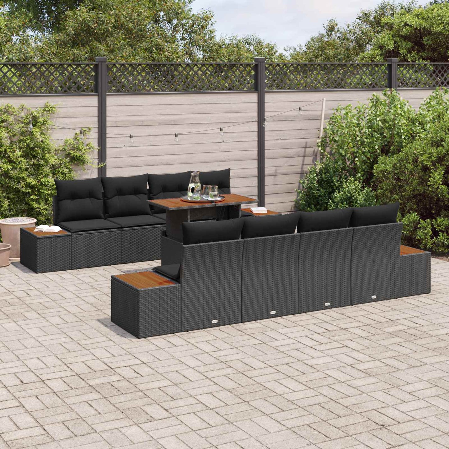 Set Divano da Giardino con archiviazione 9 pcs Nero Poly Rattan