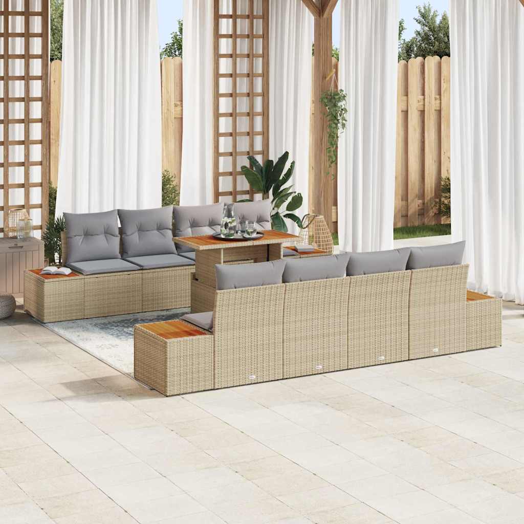 Set Divano da Giardino 9 pcs Beige Poly Rattan