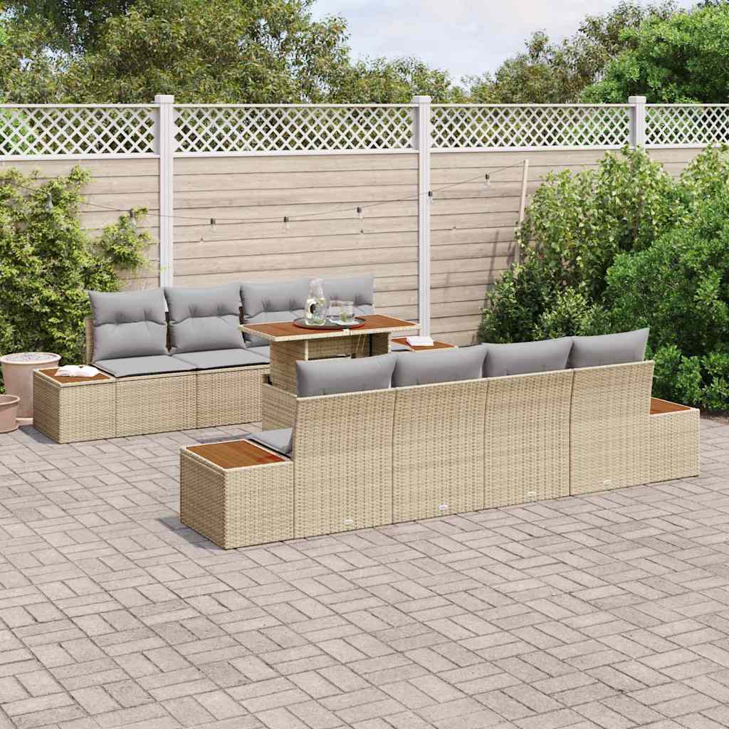 Set Divano da Giardino 9 pcs Beige Poly Rattan