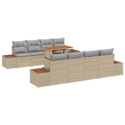 Set Divano da Giardino 9 pcs Beige Poly Rattan