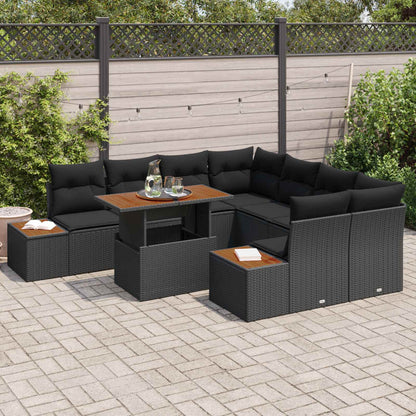 Set Divano da Giardino con archiviazione 9 pcs Nero Poly Rattan