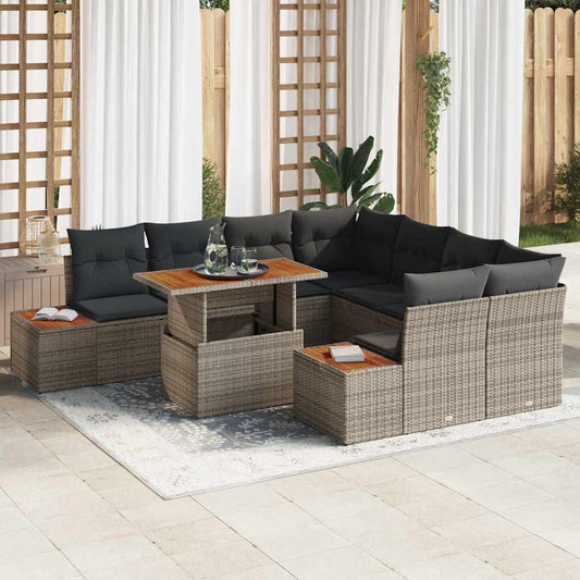 Set Divano da Giardino 9 pcs Grigio Poly Rattan - homemem39