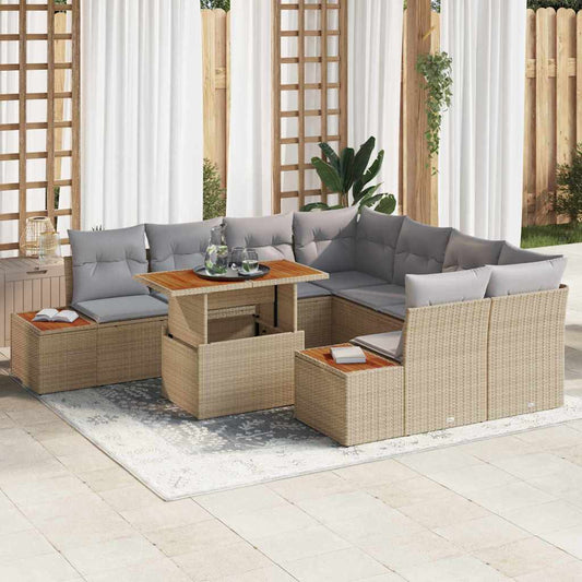 Set Divano da Giardino 9 pcs Beige Poly Rattan - homemem39