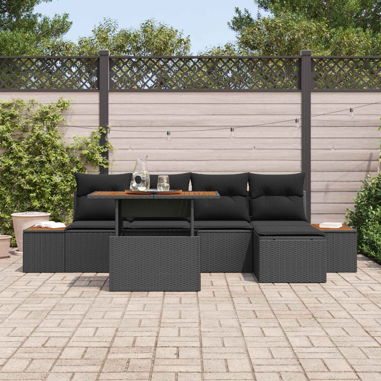 Set Divano da Giardino con archiviazione 6 pcs Nero Poly Rattan