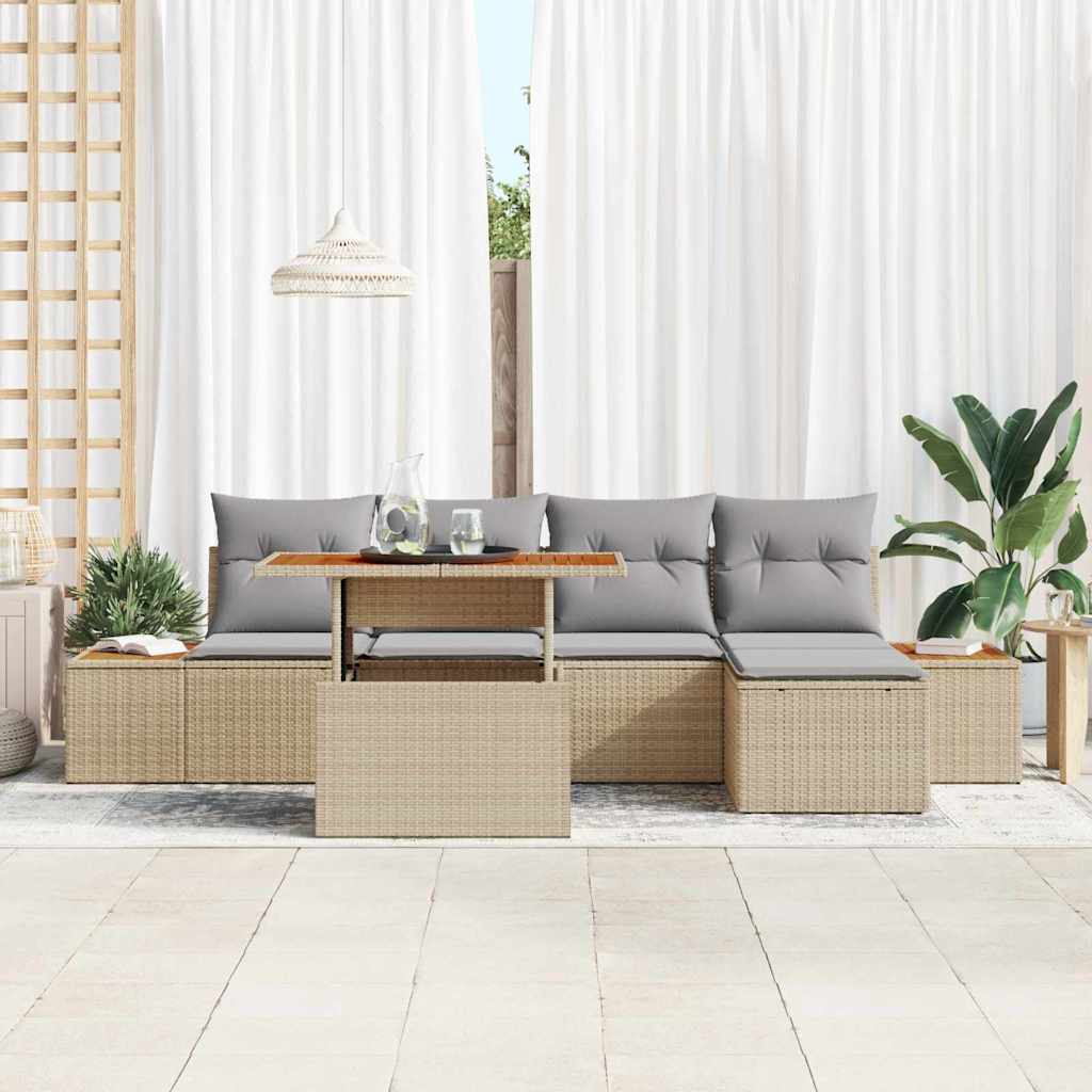 Set Divano da Giardino 6 pcs Beige Poly Rattan - homemem39