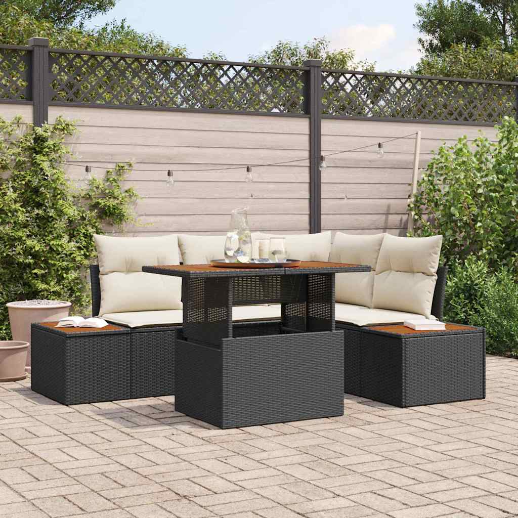 Set Divano da Giardino con archiviazione 5 pcs Nero Poly Rattan - homemem39