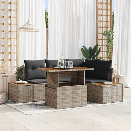 Set Divano da Giardino 5 pcs Grigio Poly Rattan