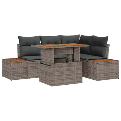 Set Divano da Giardino 5 pcs Grigio Poly Rattan