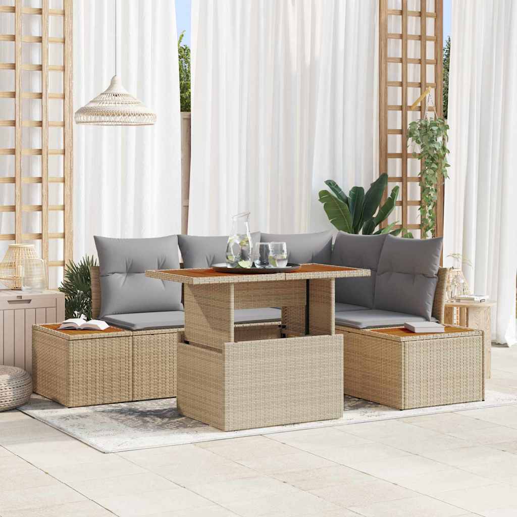 Set Divano da Giardino 5 pcs Beige Poly Rattan | homemem39