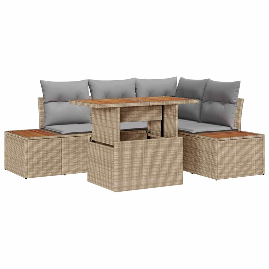 Set Divano da Giardino 5 pcs Beige Poly Rattan | homemem39